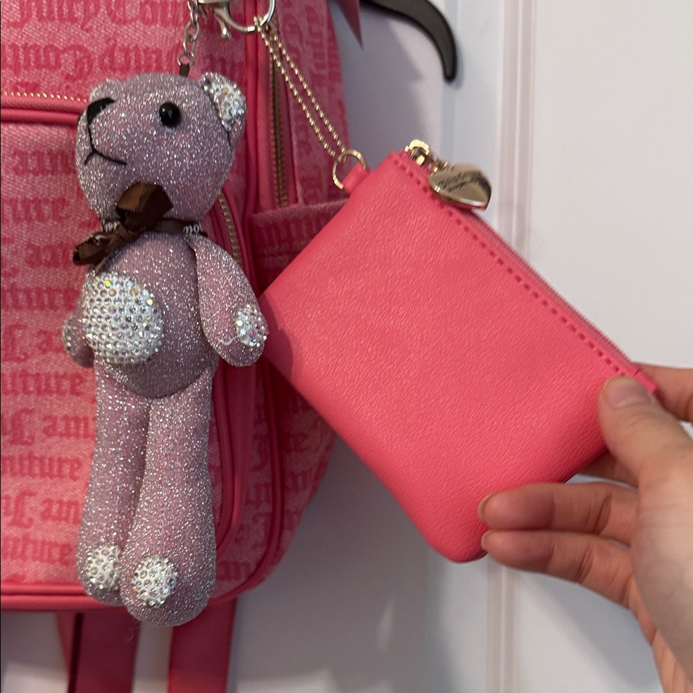 Juicy Couture Pink Kids Backpack with Sparkly Bear Charm - Picture 2 of 15